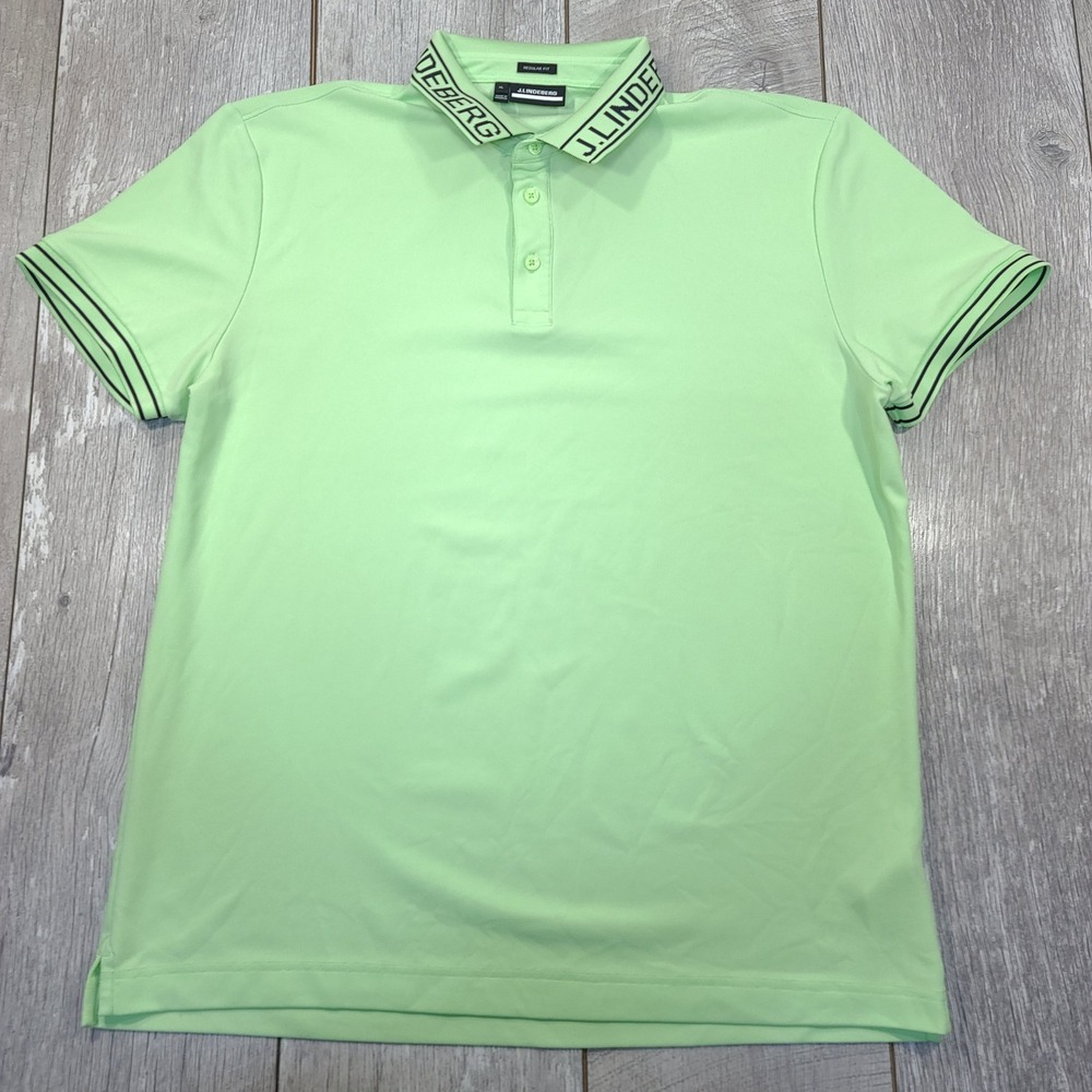 J.Lindeberg Golf Polo Shirt Men Size XL Green Austin Regular Fit Logo Collar